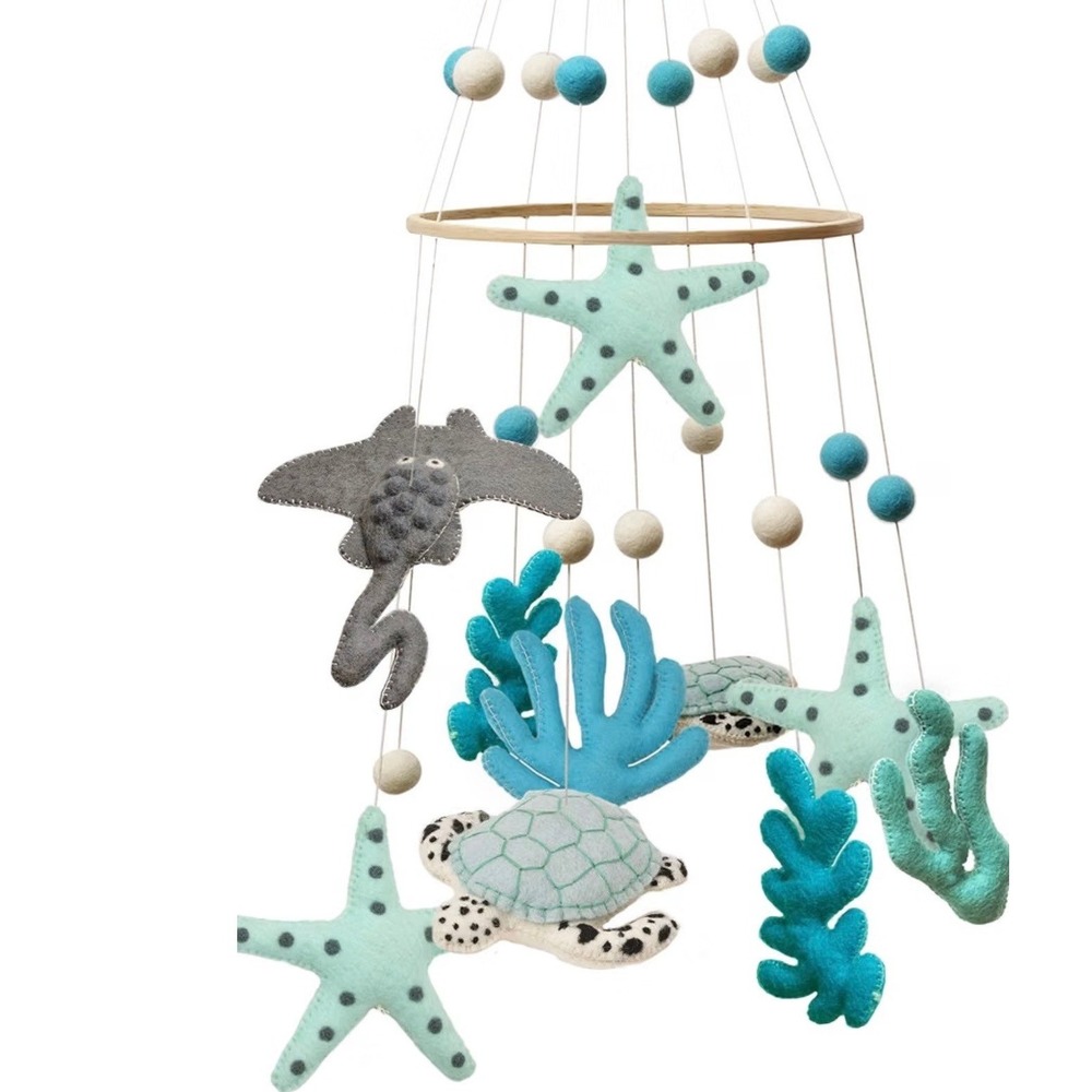 Ocean Sea Life Nursery Mobile Felt Sea Turtle Starfish Stingray Coral Decor Gift